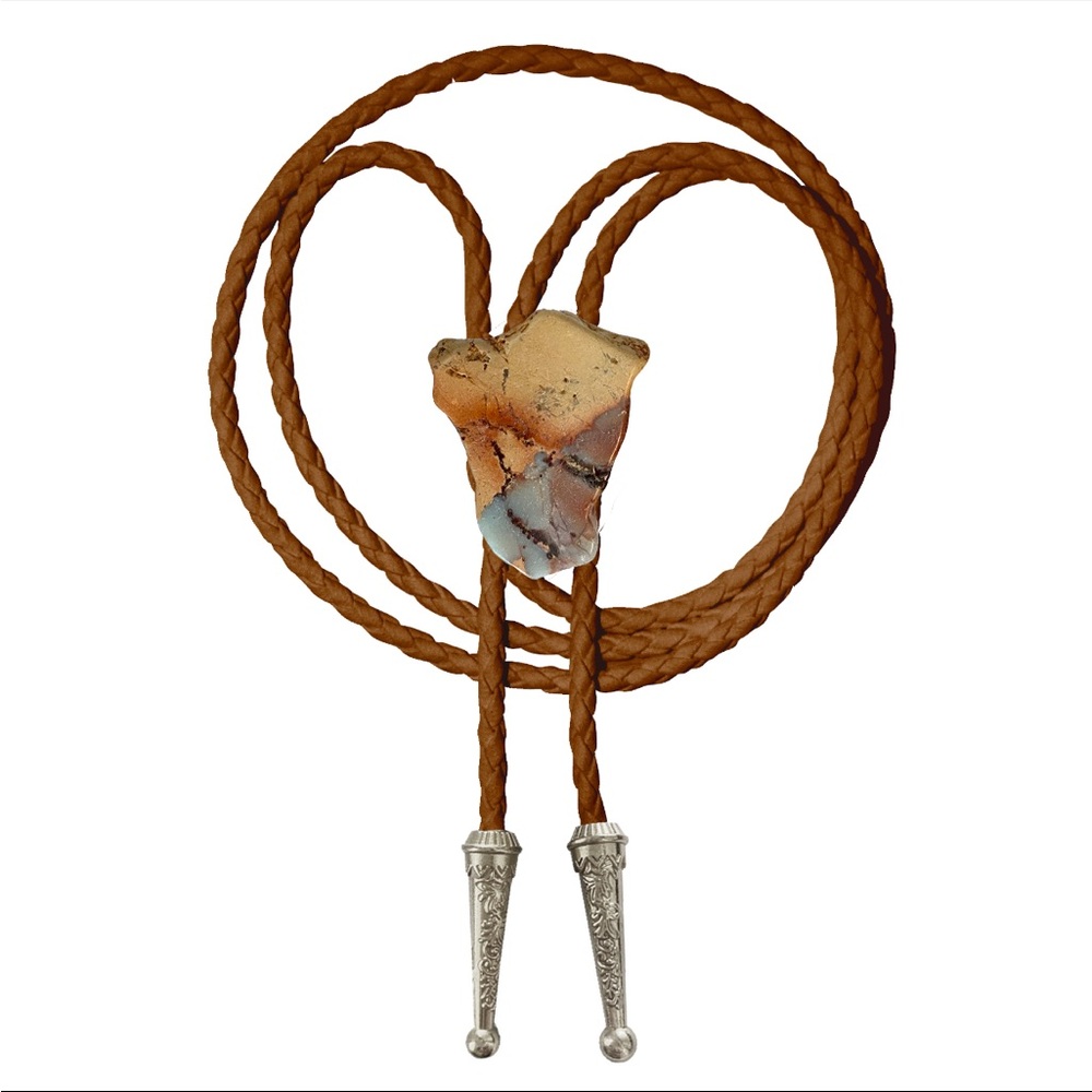 Aqua Terra Bolo Tie with Brown Braided Vegan Leather Cord